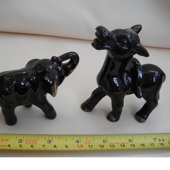 Vintage Brown Pottery Ceramic Elephant & Donkey Figurine Lot of 2 - Picture 2 of 10